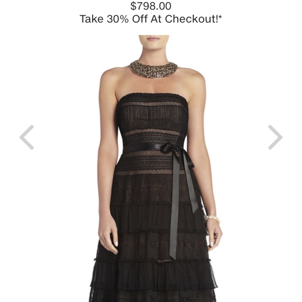BCBG Maxazria feather trim dress